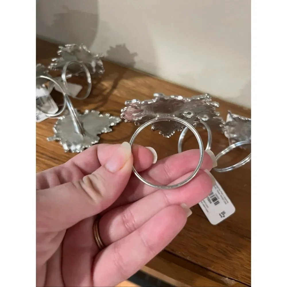 NWT Pier 1 Imports Silver Maple Leaf Napkin Rings set of 6